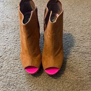 Brown Peep Toe Ankle Boots